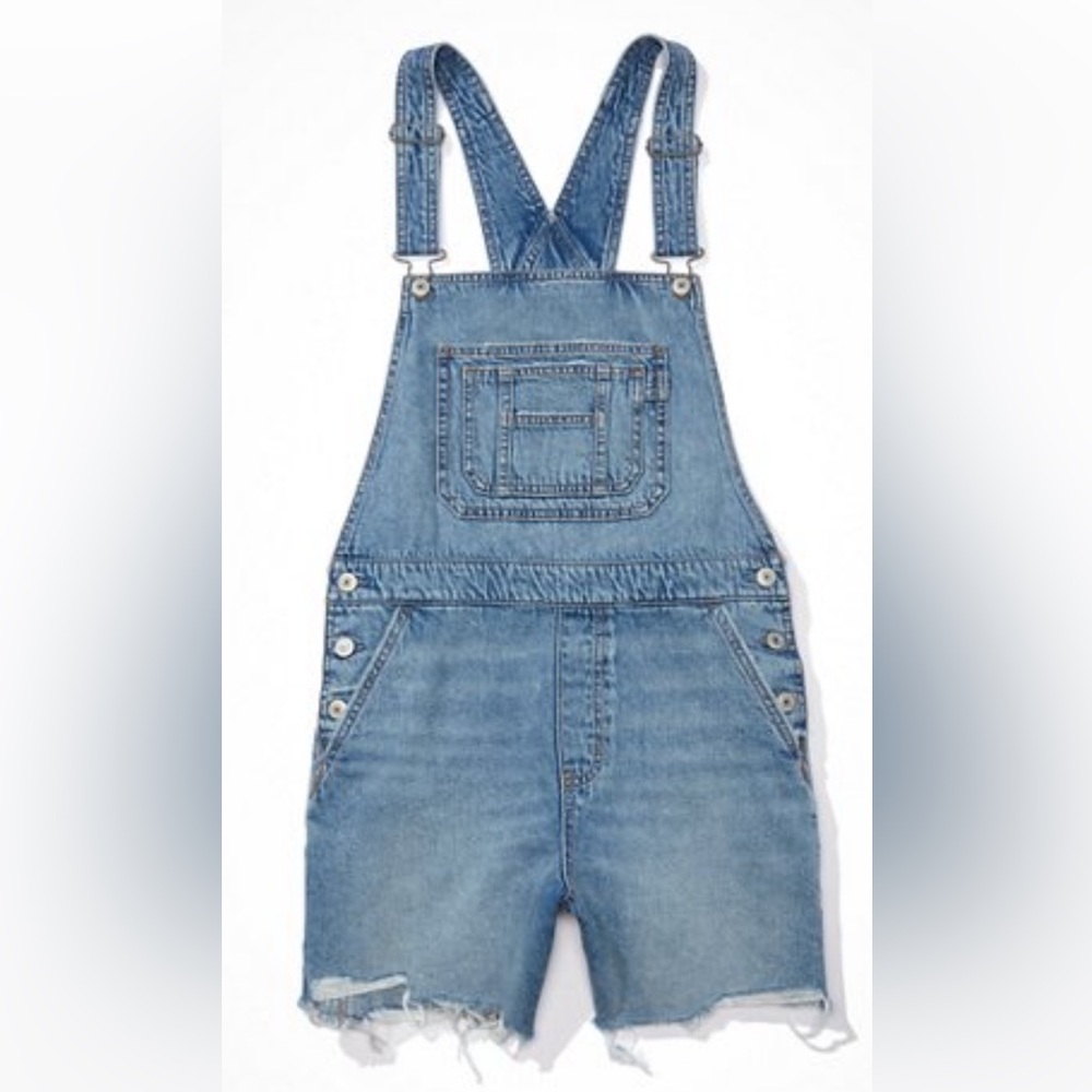 NWT Aerie American Eagle dreamy drape denim baggy bib overall shorts